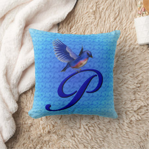 Blaumeise-Monogramm Anfangsbuchstabe P Kissen