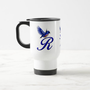 Blaumeise-Monogramm Anfangsbuchstabe R Elegant Per Reisebecher