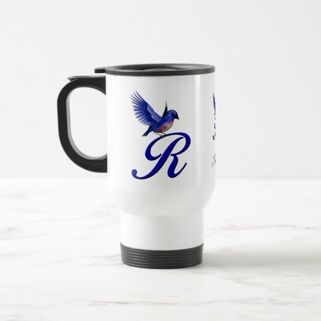 Blaumeise-Monogramm Anfangsbuchstabe R Elegant Per Reisebecher (Links)