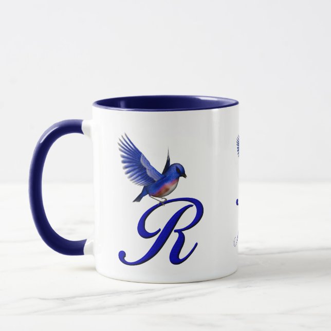 Blaumeise-Monogramm Anfangsbuchstabe R Elegant Per Tasse (Links)