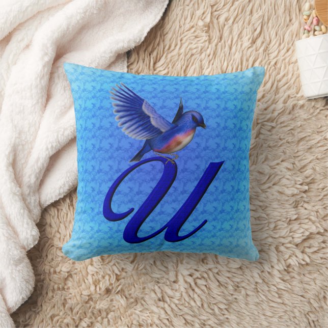 Blaumeise-Monogramm Anfangsbuchstabe U Kissen (Decke)
