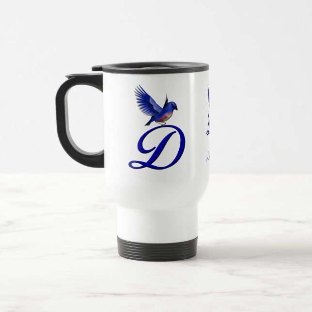 Blaumeise-Monogramm Initial D Elegant Personalisie Reisebecher (Links)