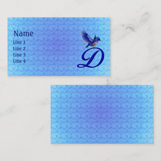 Blaumeise-Monogramm Initial D Elegant Visitenkarte (Vorne/Hinten)