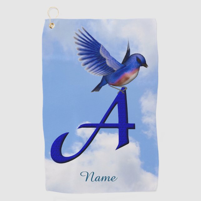 Blaumeise-Monogramm Initiale A Personalisiert Golfhandtuch (Vorderseite)