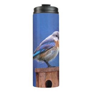 Blaumeise (Weiblich) Malerei - Originale Vogelkuns Thermosbecher