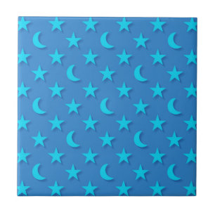 Blaumonde und Sternmuster Fliese