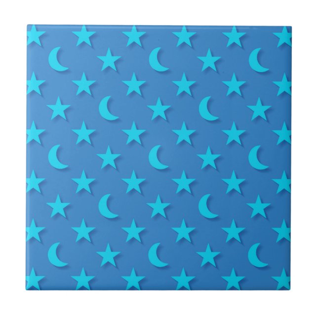 Blaumonde und Sternmuster Fliese (Vorderseite)