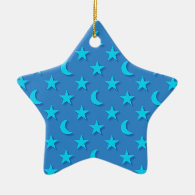 Blaumonde und Sternmuster Keramik Ornament (Vorne)