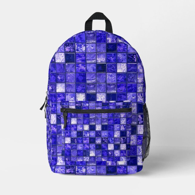 Blaumosaikmuster Bedruckter Rucksack (Vorderseite)