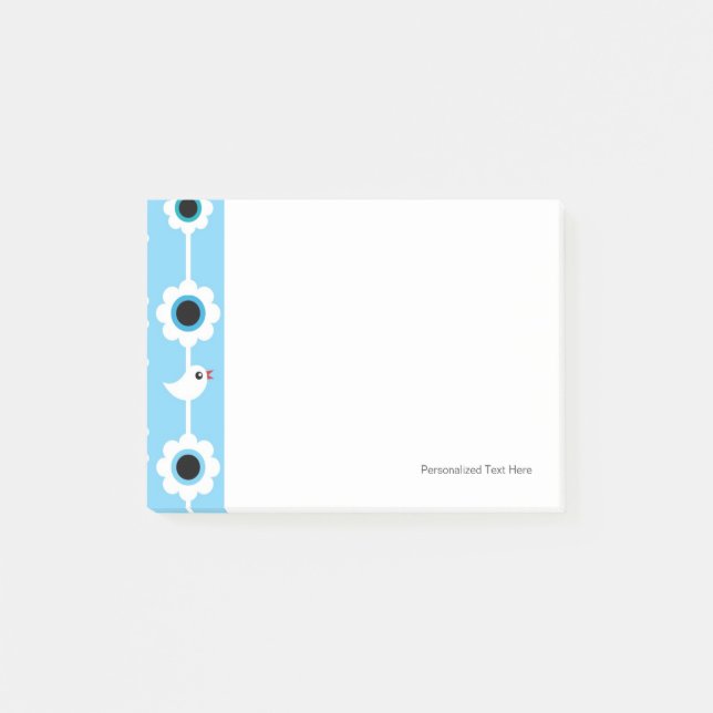 Blaumuster für Vögel und Blume Post-it Klebezettel (Vorderseite)