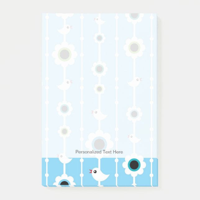 Blaumuster für Vögel und Blume Post-it Klebezettel (Vorderseite)