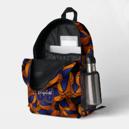 Blauorange Basketball-Mannschaftsfarben Spielernam Bedruckter Rucksack