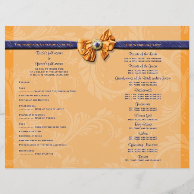 Blauorange Hochzeitsprogramm PERSONALIZE (Vorderseite)