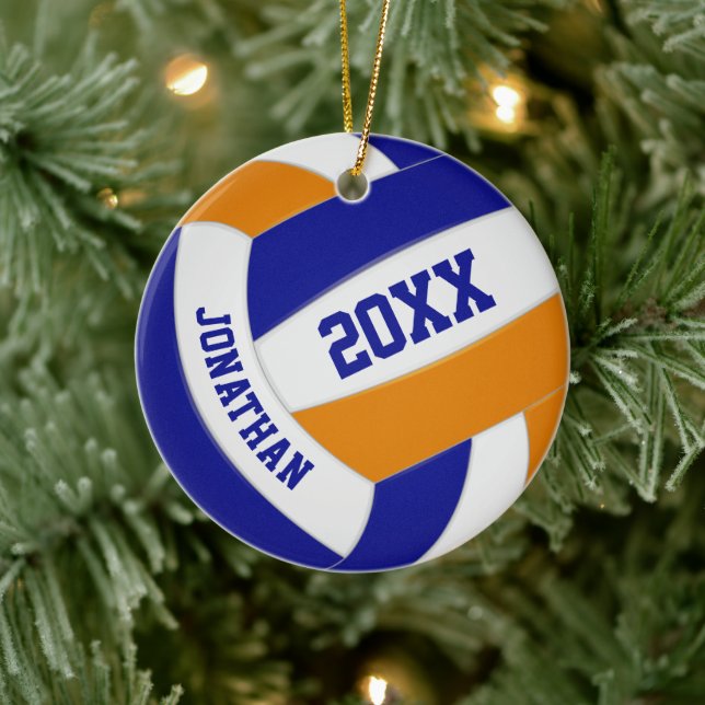 Blauorange Jungs Mädchen Volleyball-Team Farben Keramik Ornament (Baum)