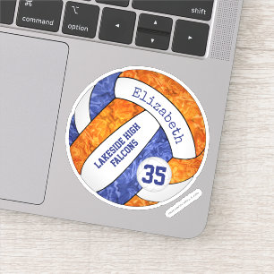 Blauorange-Mädchen-Volleyball mit Maskottchen Aufkleber