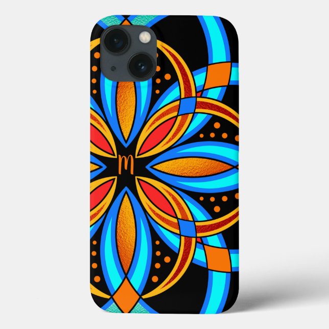 Blauorange-Mandala mit Monogramm Case-Mate iPhone Hülle (Rückseite)