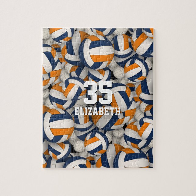 Blauorange Mannschaft farbig Jungs Volleyball Puzzle (Vertikal)