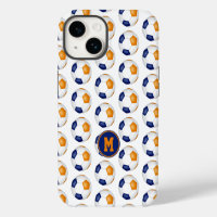 Blauorangefarbene Fußbälle mit Monogramm