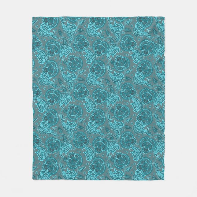 Blaupaisley-Damast-Blumenmuster Fleecedecke (Vorderseite)