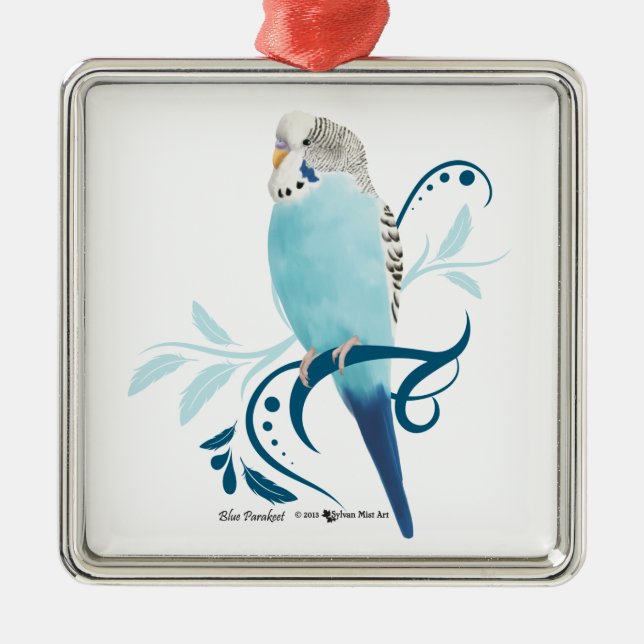 Blauparakeet Silbernes Ornament (Vorne)