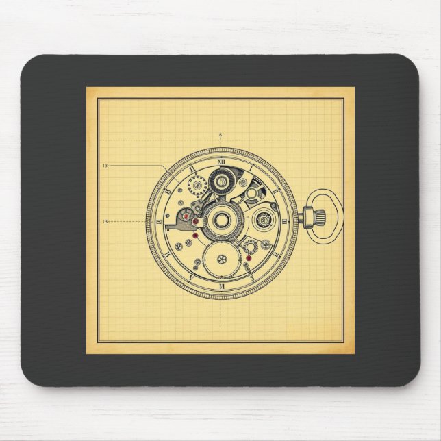 Blaupause für Vintage-Taschenuhr als Mousepad (Vorne)