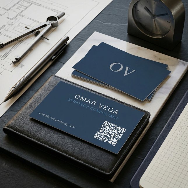 Blaupause Gitter Minimal Modern QR Code | Berater Visitenkarte (Blueprint Grid Minimal Modern QR Code Business Card Consultant B2B)