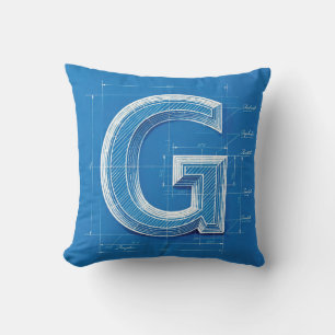 Blaupause-Monogramm Buchstabe G Kissen