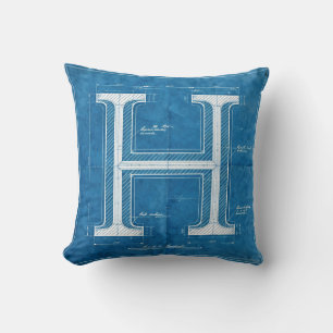 Blaupause-Monogramm Buchstabe H Kissen