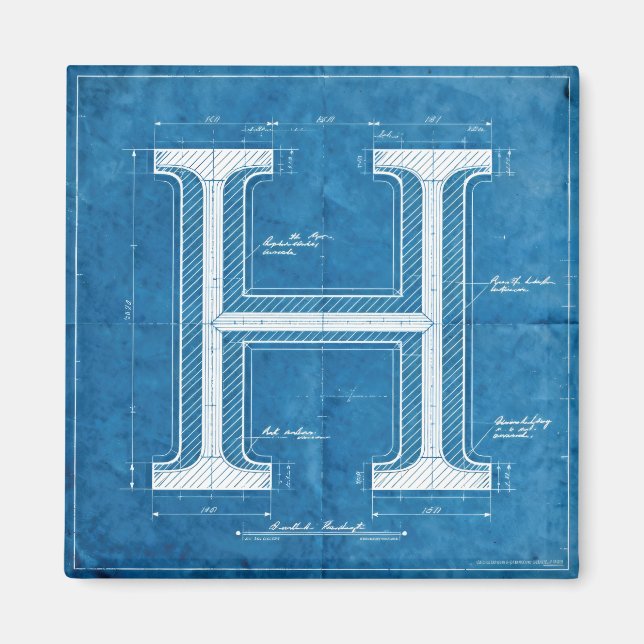 Blaupause-Monogramm Buchstabe H Magnet (Vorne)