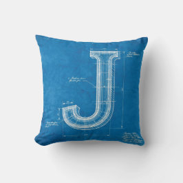Blaupause-Monogramm Buchstabe J Kissen