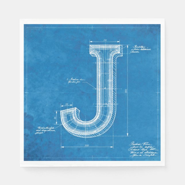 Blaupause-Monogramm Buchstabe J Serviette (Vorderseite)