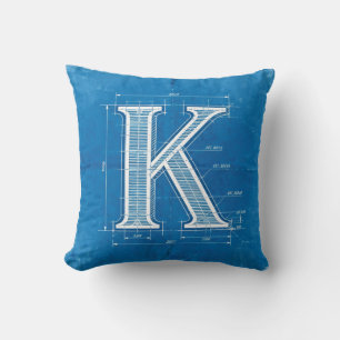 Blaupause-Monogramm Buchstabe K Kissen