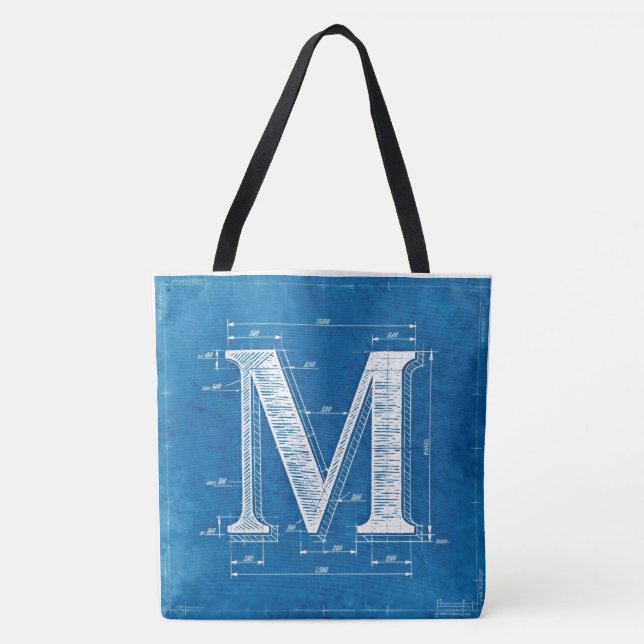 Blaupause-Monogramm Buchstabe M (Vorderseite)
