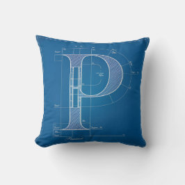 Blaupause-Monogramm Buchstabe P Kissen