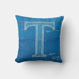 Blaupause-Monogramm Buchstabe T Kissen