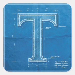 Blaupause-Monogramm Buchstabe T Quadratischer Aufkleber