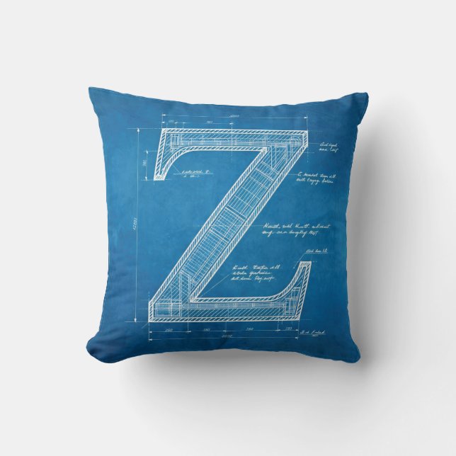 Blaupause-Monogramm Buchstabe Z Kissen (Vorderseite)