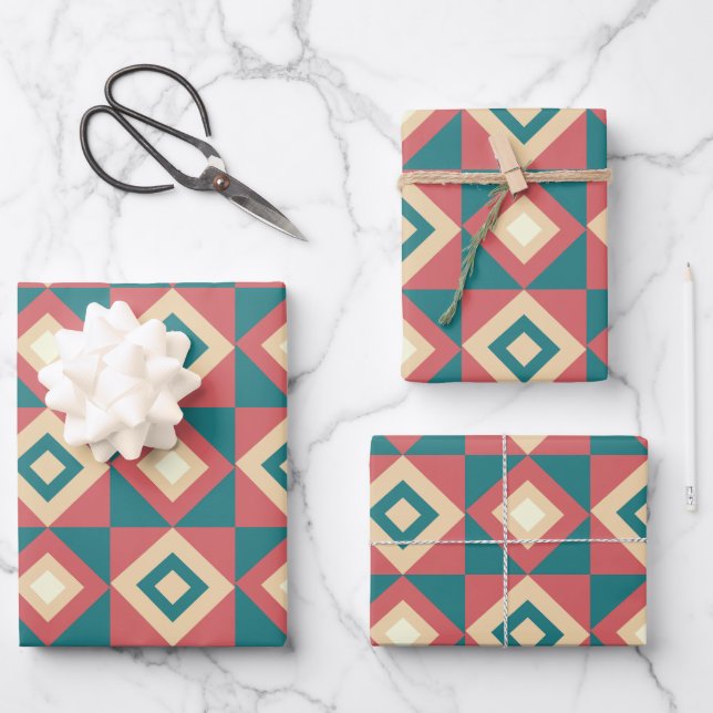Blaupfirsich Diamond Geometric Geschenkpapier Set (Vorderseite)