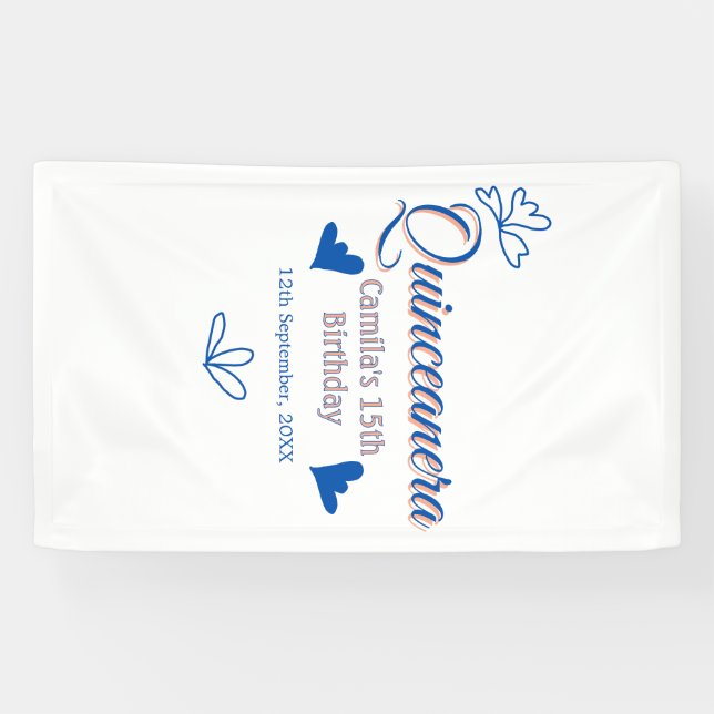 Blaupfirsich Quinceanera 15. Geburtstag rustikale  Banner (Horizontal)