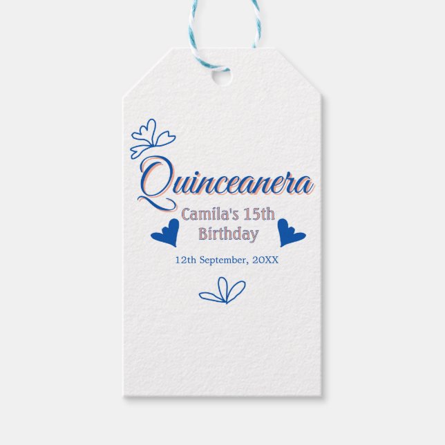 Blaupfirsich Quinceanera 15. Geburtstag rustikale  Geschenkanhänger (Vorderseite)