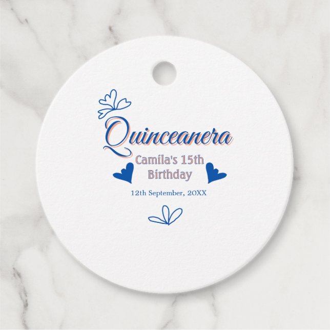 Blaupfirsich Quinceanera 15. Geburtstag rustikale  Geschenkanhänger (Vorderseite)