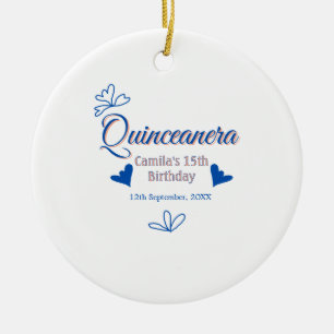 Blaupfirsich Quinceanera 15. Geburtstag rustikale Keramik Ornament