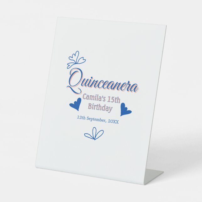 Blaupfirsich Quinceanera 15. Geburtstag rustikale  Sockelschild (Vorderseite)