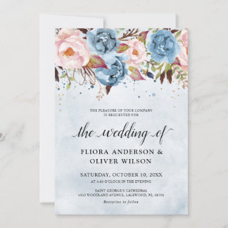 Blaupfirsichblüte Botanische Blumenhochzeit in Einladung