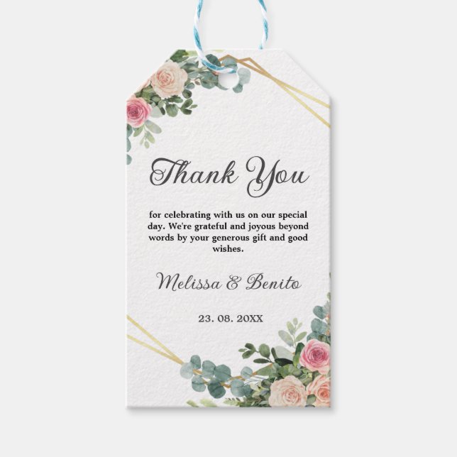 Blaupink Eukalyptus Wasserfarbe Geometrische Hochz Geschenkanhänger (Vorderseite)