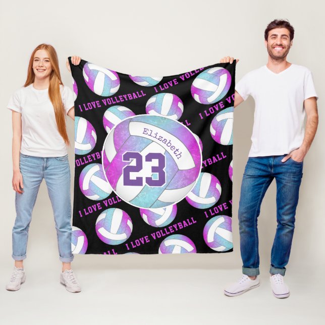 Blaupink lila Gürtelvolleyball personalisiert Fleecedecke (Beispiel)
