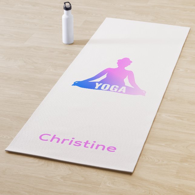 Blaupink-weiß Yoga Pose und Individuelle Name Yogamatte (Beispiel)