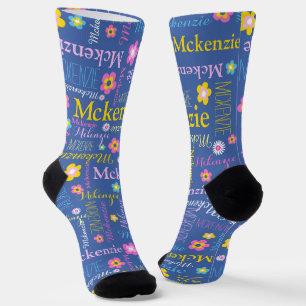 Blaupinkgelbe Mädchen McKenzie Name Socken