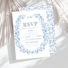 Blauporzellan Blumengewächse Hochzeit RSVP Karten