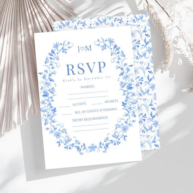 Blauporzellan Blumengewächse Hochzeit RSVP Karten (Von Creator hochgeladen)